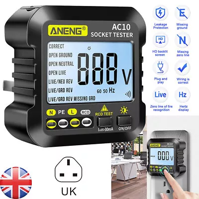 Electric Outlet Tester Socket Circuit Polarity Voltage Detector UK Plug 90-250V • £11.99