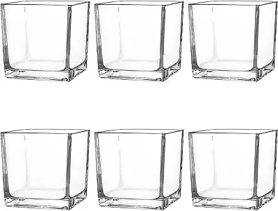 Comrzor Set Of 6 Square Glass Vases 4  X 4  X 4  Clear Flower Vase Plant Terra • $19.99