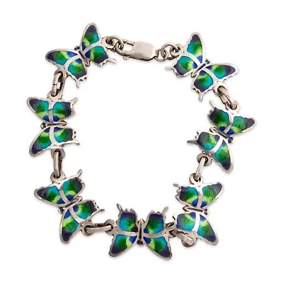 Vintage A. Maya Mexico 980 Silver Enamel Butterflies Link Bracelet 7.25  • $124.50