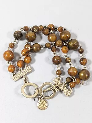 Dana Buchman Gold Tone Brown Acrylic Round Bead Toggle Bracelet 8.5 In • $5.59