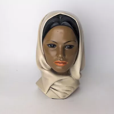 Vtg MCM Chalkware Marwal Bust Middle Eastern Woman In Hijab Hand Painted 10  • $59.99