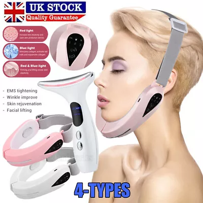 Neck Massager Color LED Photon Therapy Face Lifting Vibration Anti-Wrinkle Aging • £6.95