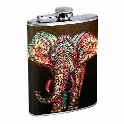 ELEPHANT ART ILLUSTRATION D 3 STAINLESS STEEL 8oz FLASK WHISKEY DRINKING • $14.95