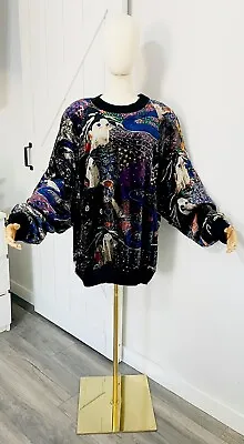 RARE Vintage 70s JUDITH ANN Creations Geisha Kabuki Sequin Beaded Tunic Sweater • $89.99