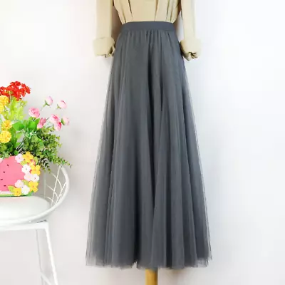 £34.79 • Buy Lady High Waist Long Mesh Skirt Maxi Tulle Layered Tutu Sheer Pleated Swing Thin