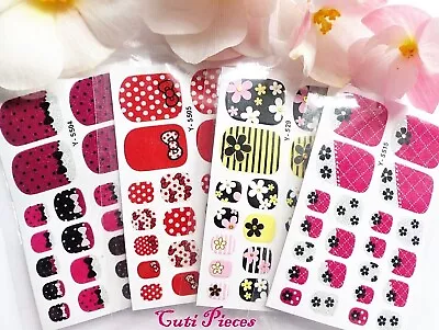 Nail Art Glitter Bows Daisy Spots Toe Nail Wraps Full Cover Polish Foot Stickers • £2.35