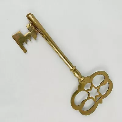 Vintage Brass Skeleton Key 6 Sided Star Design Large Cabinet Barrel Lock 9 1/2  • $10.95