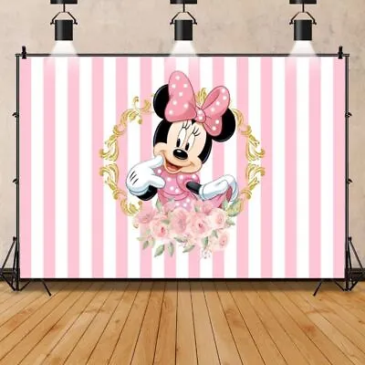Pink Minnie Mouse Backdrop Girls Birthday Party Photo Booth Background Banner • $39.66