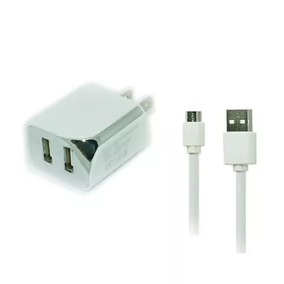 White Color 2.1A Wall Travel Charger Dual USB Home Adapter & MicroUSB Data Cable • $9.45