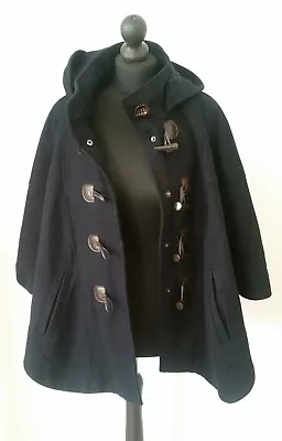 YESSICA Coat 40 Wool Blend Jacket Cocoon Hooded 3/4 Sleeve Hood Pockets Blue • £19.77