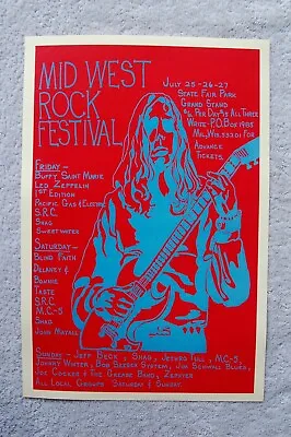 Jeff Beck Concert Poster 1969 Mid West Rock Fest Led Zeppelin Jethro Tull__ • $4.25