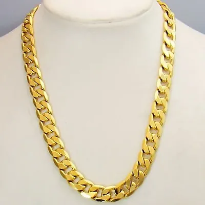 Men's Necklace 18k Yellow Gold Filled 24  Charms Link Chain Fashion Jewelry 10mm • $14.09