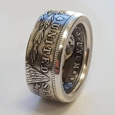 Silver Dollar Coin Ring Size 8-16 Handmade Crafted Rare Silver Morgan Men Rings • $11.75