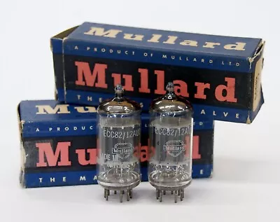 Pair W/box Mullard British ECC82 12AU7 Long Plate K61 B8G Maxi 2 Tested SM2457 • $326.66