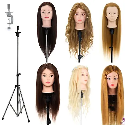 22 Inch-28 Inch Real Hair Training Head Hairdressing Mannequin & Tripod Holder • £11.99