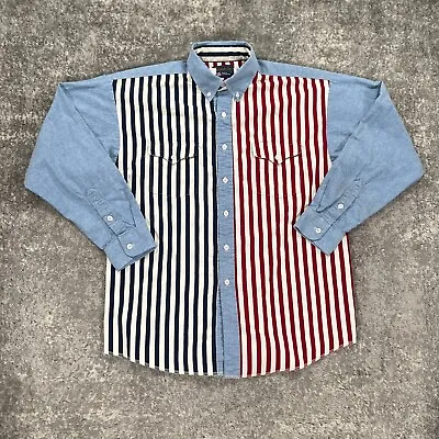 $24.98 • Buy VTG Panhandle Slim Western Shirt Mens Large L Bengal Stripe Chambray Made In USA
