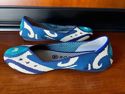 ROTHY’S The Flat Retired Moroccan Blue Ikat Shoes Size 5.5 Immaculate • $39.99