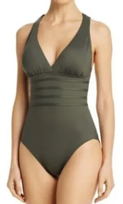 La Blanca 1 Piece Taupe Bathing Suit Swimsuit Size 14 Large Island Goddess Tan • $36