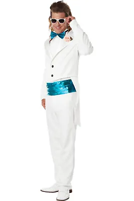 California Costumes 80s Prom Date White Tuxedo Tail Coat Adult XL Disco School • $66.40