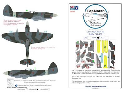 TopNotch Spitfire 22  RAF  Camouflage Scheme Vinyl Mask Set • £15.75