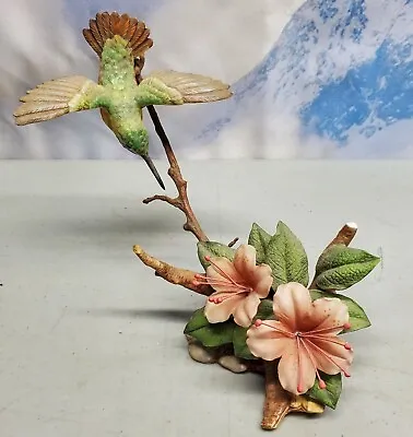 🔥 Maruri Porcelain Porcelain & Bronze Calliope Hummingbird W/ Azalea 1989 BROKE • $34.95