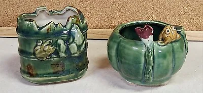Two Small Vintage Ceramic Frog Planters - Unique Colors  • $6