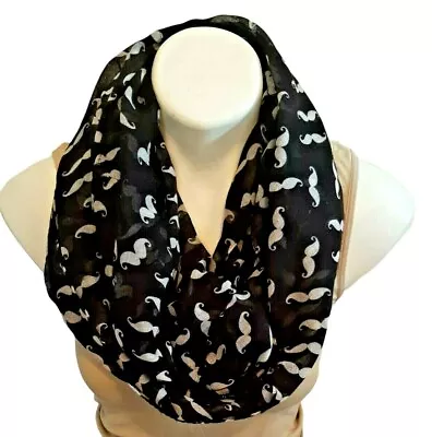 Mustache Infinity Scarf Black And White Lightweight • $13.99