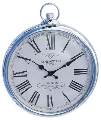 Silver Wall Clock - Elegant Roman Numerals Kensington Station Design • £26.88