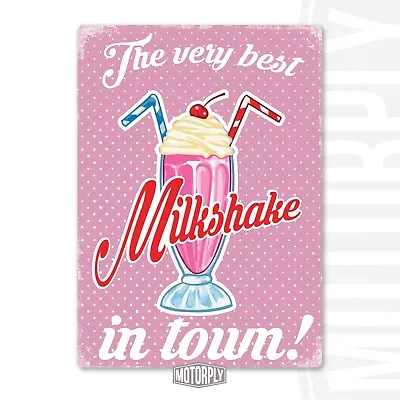 Metal Wall Sign - Milkshake Pink - Retro Kitchen Family Drink Ice Cream Dairy  • £7.85