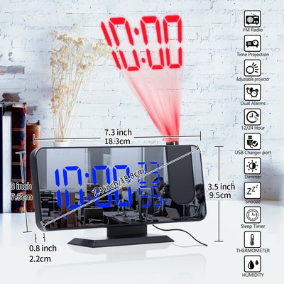 £22.59 • Buy 7.5  LED Digital Projection Alarm Clock FM Radio Snooze Dimmer Ceiling Projector
