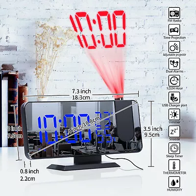 7.5  LED Digital Projection Alarm Clock FM Radio Snooze Dimmer Ceiling Projector • £21.46
