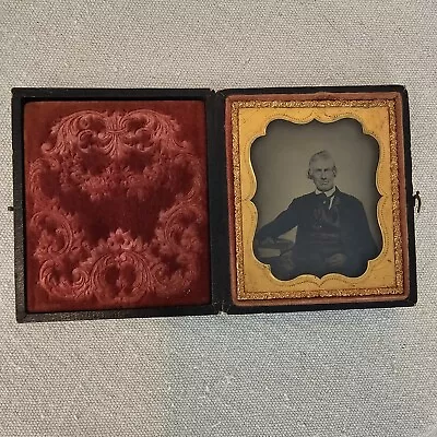 Antique Victorian Daguerreotype Dapper Gentleman Man Full Case 1800's Civil War  • $166