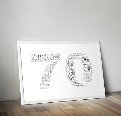 Personalised 70th Birthday Gift - Seventieth - Number Seventy 70 Word Art Print • £19.95