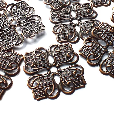 10 X Square Filigree Embellishments Charms Copper Tone Metal Shape Craft 35mm • £1.69