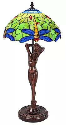 52cm High X 33cm Dia Tiffany Style Dragonfly Shade Lady Table Lamp. Incl Bulb • £138