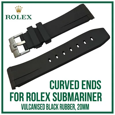 £24.95 • Buy ♕ Black Curved End Rubber Silicone Watch Strap, Exact Fit For Rolex Submariner ♕