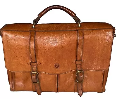 Glaser Designs Flaptop Embossed Leather Briefcase Tan • $925