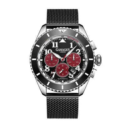 Mens Automatic Watch Black Tachymeter Sports Contemporary Mesh Bracelet GAMAGES • £59.99
