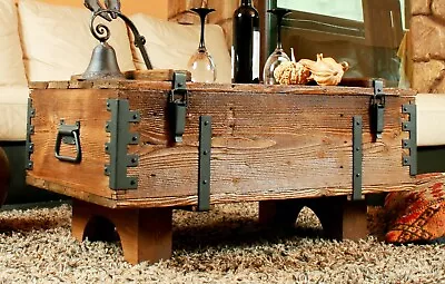 Stunning Vintage Pine Wooden Steamer Trunk Antique Storage Chest Coffee Table • £149.99