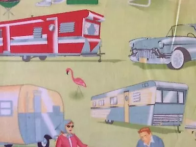 RPMM96E Retro Atomic Trailer Camping Camper BBQ  Airstream Cotton Quilt Fabric • $2.97