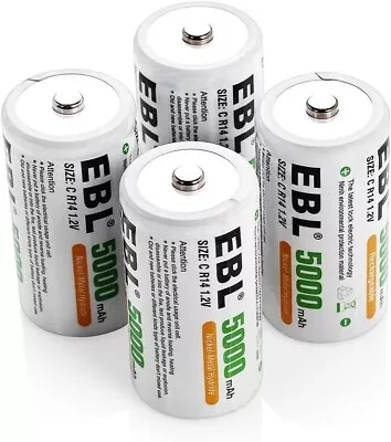 EBL 5000mAh High Capacity Ni-MH Rechargeable C Batteries 4 Pack • $43.70