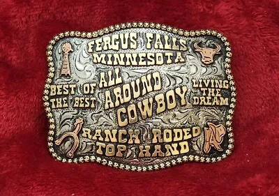 Champion Trophy Buckle Rodeo All Around Cowboy☆fergus Falls Minnesota☆rare☆203 • $175