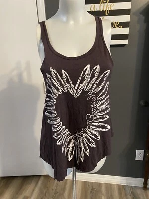 $10 • Buy Lauren Moshi Love's A Battlefield Bullet Heart Tank Top Brown Size XS Raw Edge