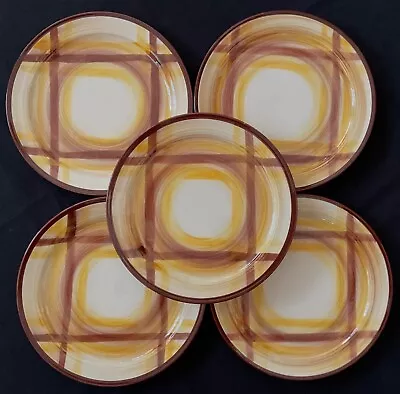 Vtg Vernonware Ca. Pottery  Organdie  5~9 5/8  Dinner Plates Metlox Yellowbrown • $42.50