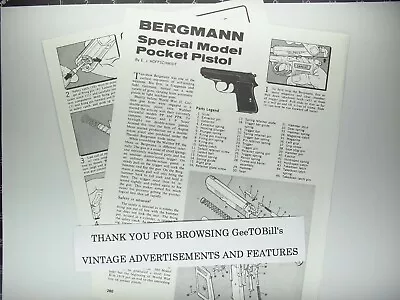 1938 Bergmann Special Model Pocket Pistol 80s Disassembly Feature • $11.50