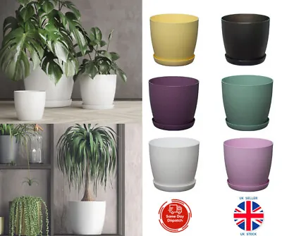   Plant Pots Flower Pots Plastic Planter Saucer Tray 6 Colours  Deco  Aga Pastel • £9.89