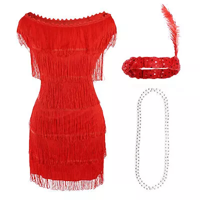 Deluxe Red Fringe Flapper Fancy Dress Adult Charleston Costume 1920's 1930's • £18.99