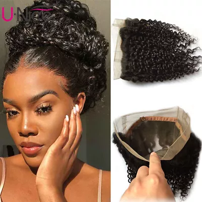 Malaysian 360 Curly Lace Frontal Human Hair Closure For Black Women 10-20  UNice • $89.55