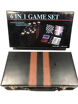 Game Set Dominoes Chess Checkers Cribbage Backgammon & Deck Cards FUN! 6-in-1 • $22.34