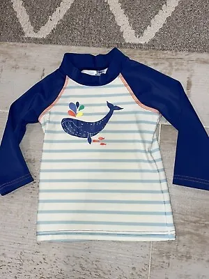 Infant Boys Mini Boden Blue Long Sleeve Whale Rashguard Swim Shirt 6-12 Months • $12.99